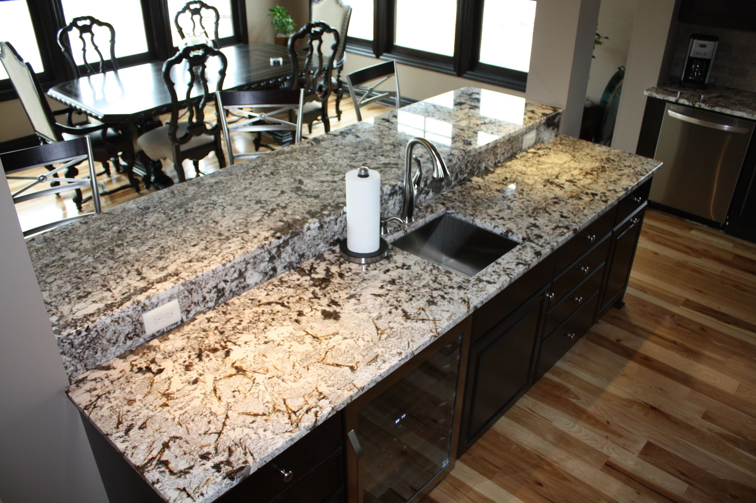 Tan brown granite vanity and tub top